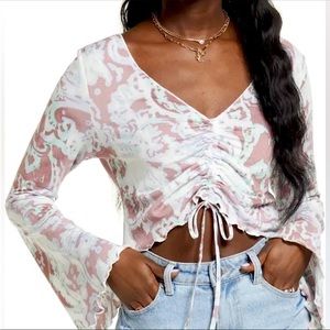 Bell Sleeve Paisley Crop Top